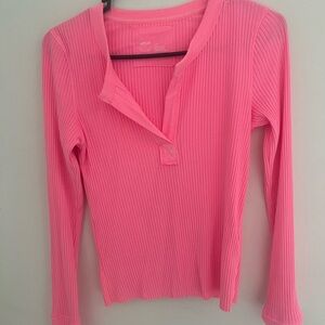 Aerie Pink Ribbed Polo Blouse